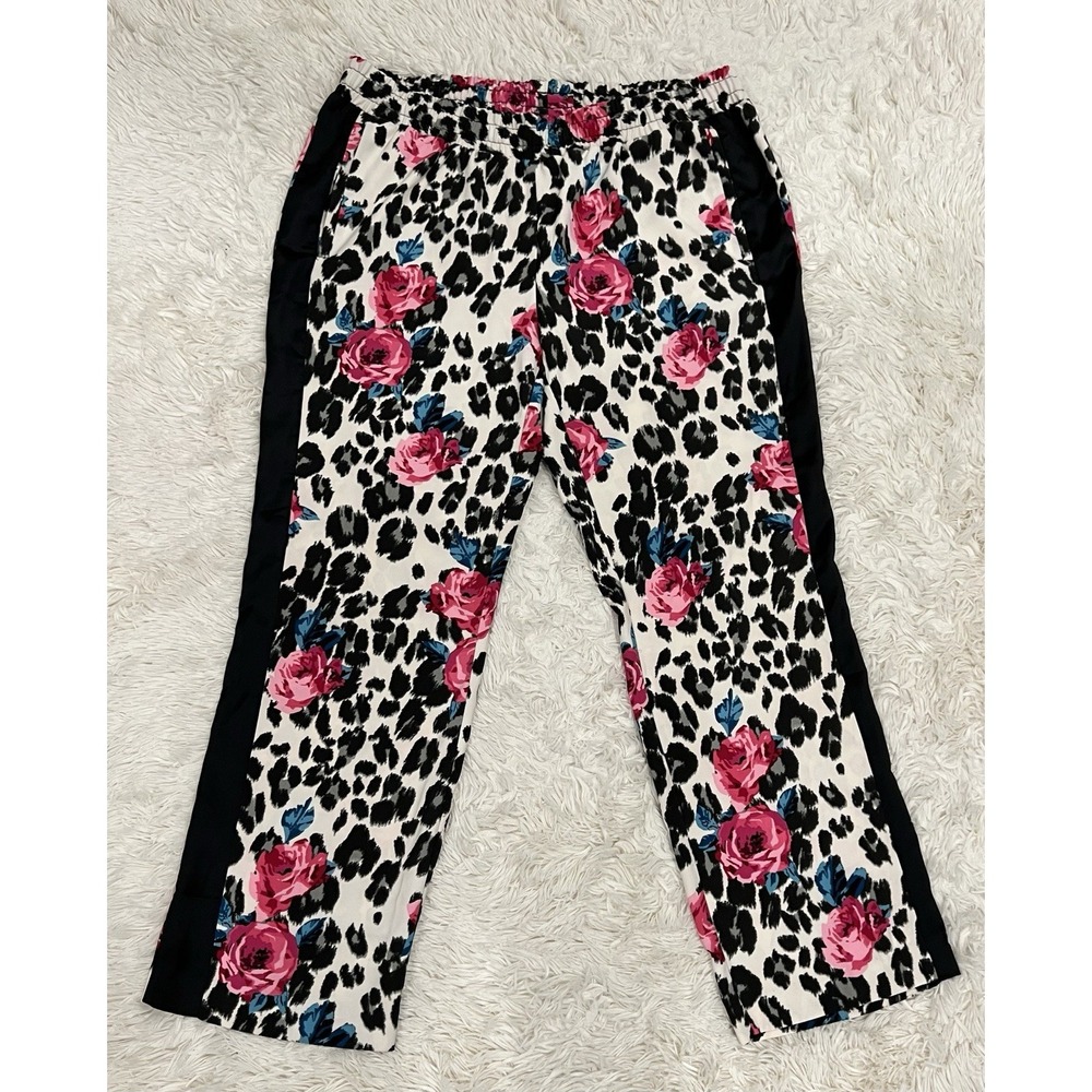 Lane Bryant Women's Pants Plus Size 14 / 16 Leopard Floral Tuxedo Stripe Black